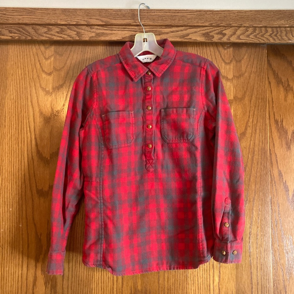 Orvis Women’s Misty Morning Red & Grey Flannel Popover